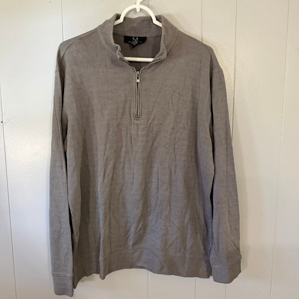 Magaschoni Quarter Zip Pullover Mens Large‎ Grey Ribbed Rayon Blend Sweater